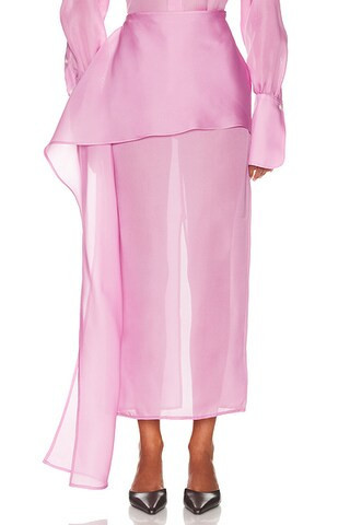 Helsa The Silk Gazar Skirt With Drape in Ash Rose - Pink. Size M (also in XXS, XS, S, L, XL). | FWRD 