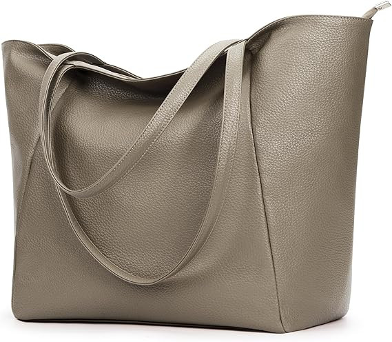 KALIDI Large Tote Bag Vegan Leather Casual Zipper Work Bag Weekender Hobo for Women 23L Oversize ... | Amazon (US)