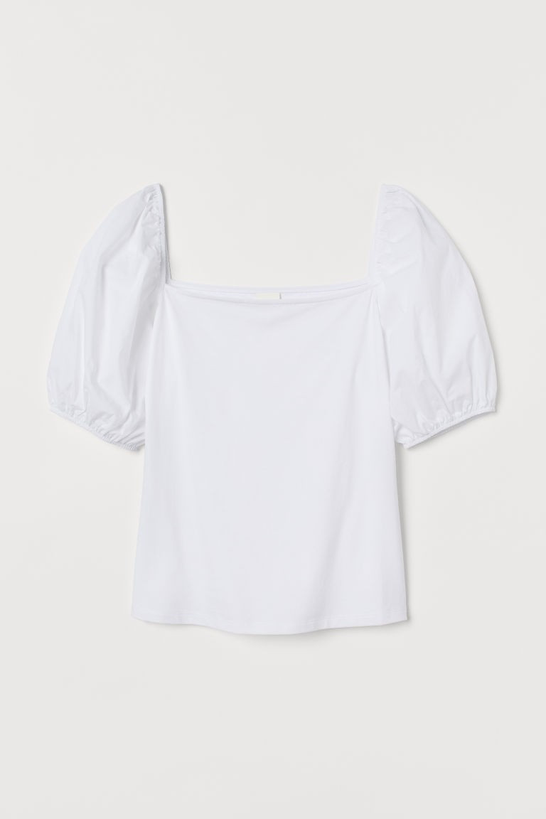 H & M - Puff-sleeved Top - White | H&M (US + CA)