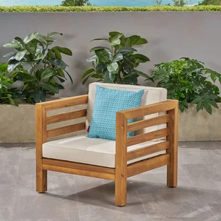 Oana Outdoor Acacia Wood Club Chair with Cushion by Christopher Knight Home | Bed Bath & Beyond