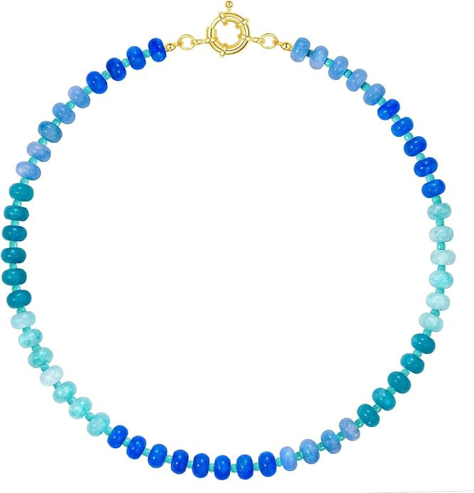 Beaded Gemstone Necklaces for Women, Boho Colorful Bead Choker Necklace, Natural Stone Handmade S... | Amazon (US)