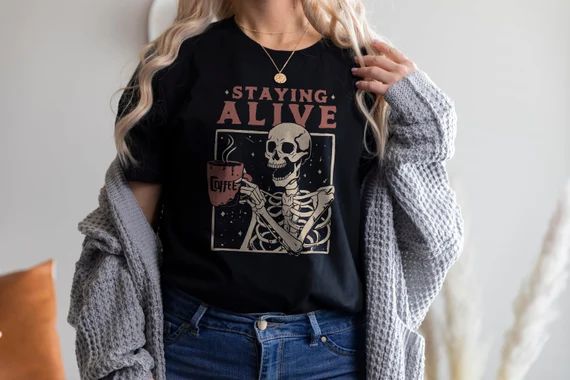 Staying Alive Womens Halloween Shirt Halloween Shirt Fall - Etsy | Etsy (US)