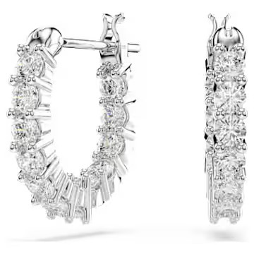 Matrix Vittore hoop earrings, Round cut, White, Rhodium plated by SWAROVSKI | SWAROVSKI