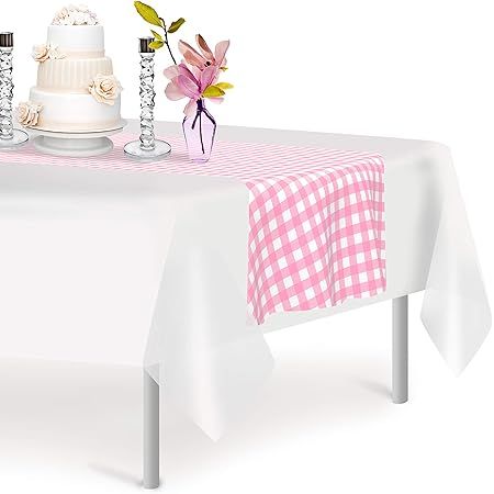 Pink Checkered Gingham 6 Pack Premium Disposable Plastic Tablecloth For Parties 54 Inch. x 108 In... | Amazon (US)