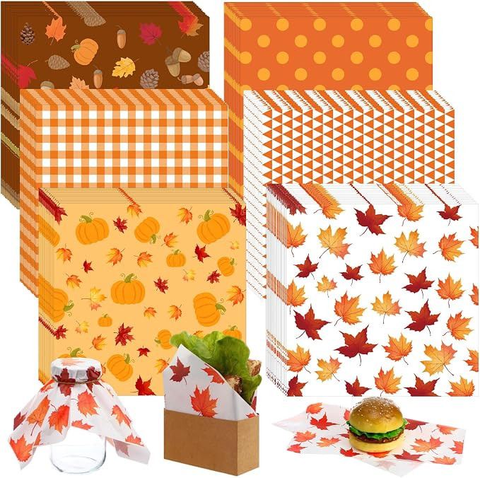 Ireer 300 Pcs Fall Wax Paper Sheets Parchment Waterproof for Food Picnic Autumn Deli Paper 12x12 ... | Amazon (US)