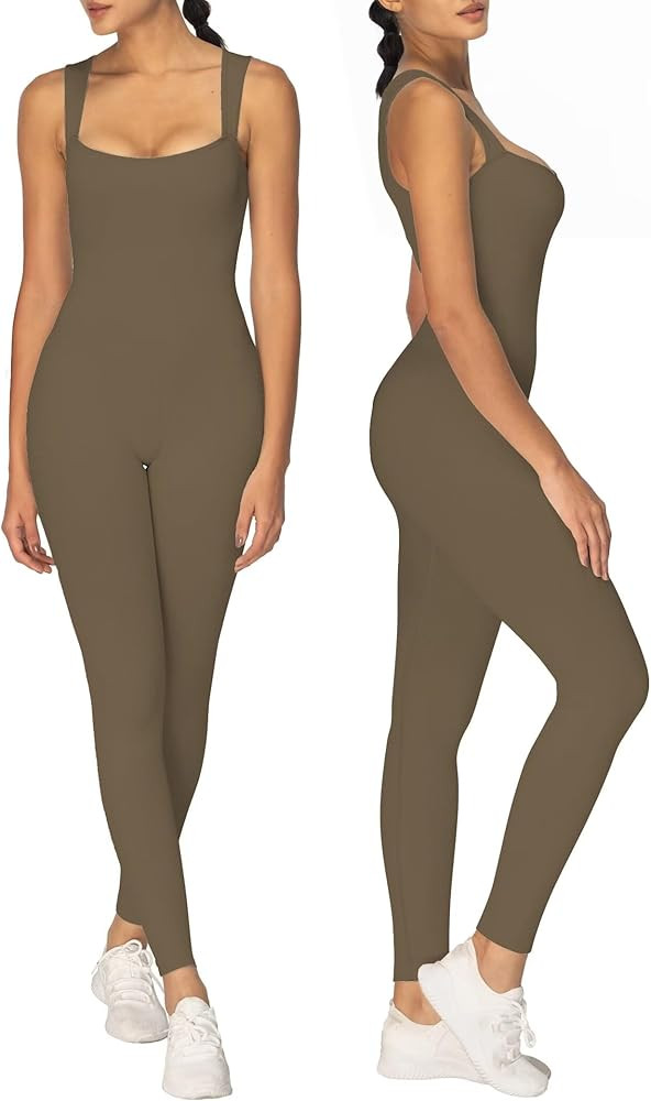 Sunzel Ribbed Yoga Jumpsuits for Women Sexy Seamless Square Neck Tummy Control Workout One Piece ... | Amazon (US)