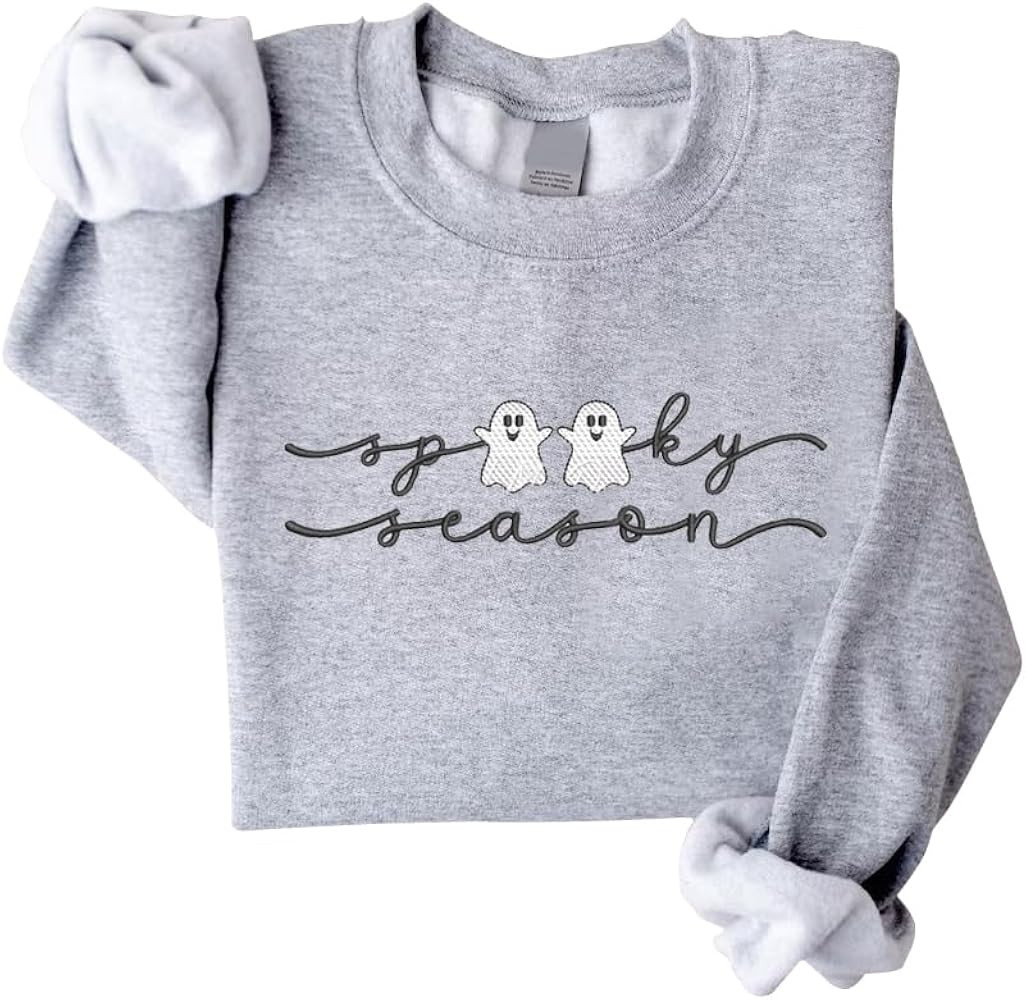 IZI POD Little Ghost Coffee Embroidered Sweatshirt, Fall Sweatshirt, Ghost sweatshirt women, Hall... | Amazon (US)