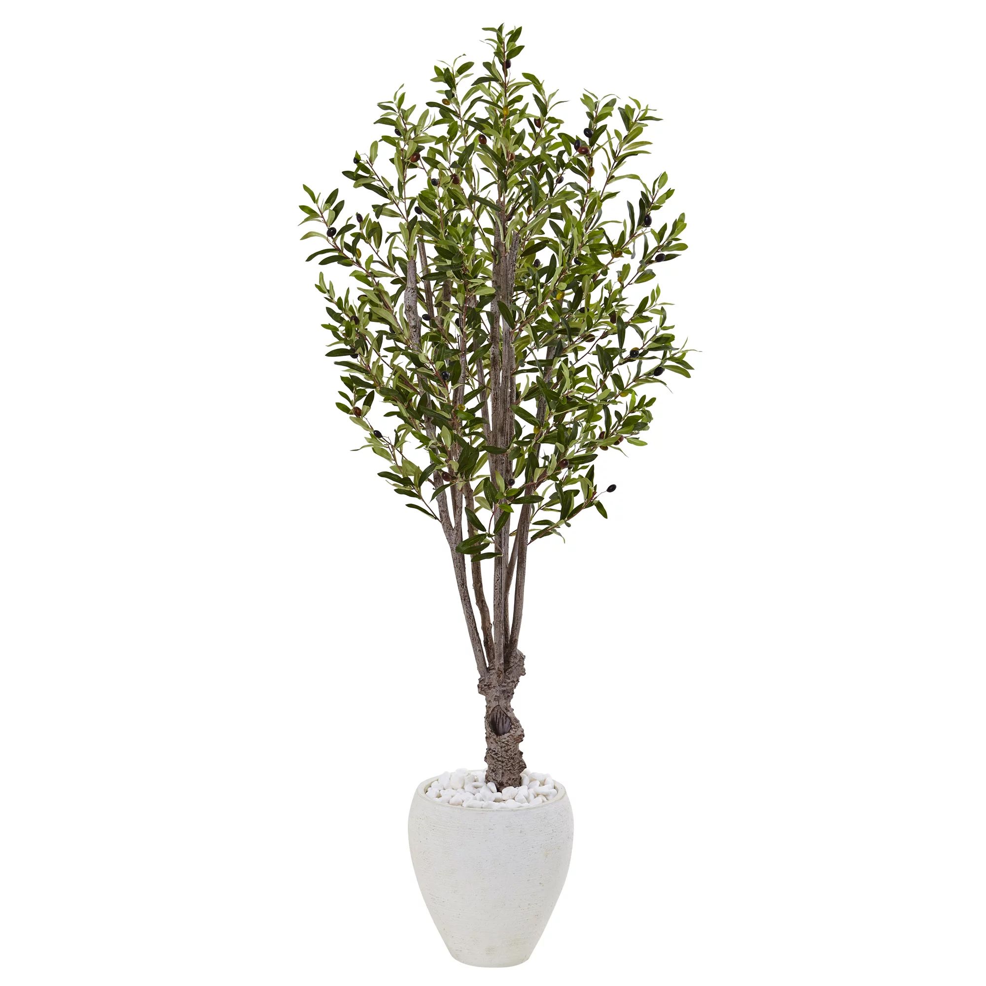 Nearly Natural 5 ft. Olive Artificial Tree in White Oval Planter - Walmart.com | Walmart (US)