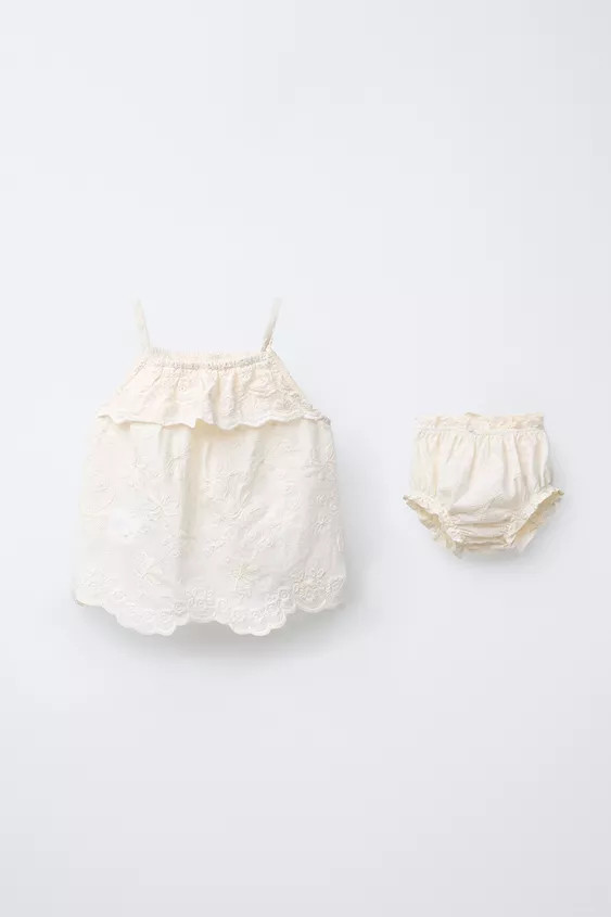 Blouse with a straight neckline, ruffle appliqué, and straps. Briefs with an elastic waistband a... | Zara US