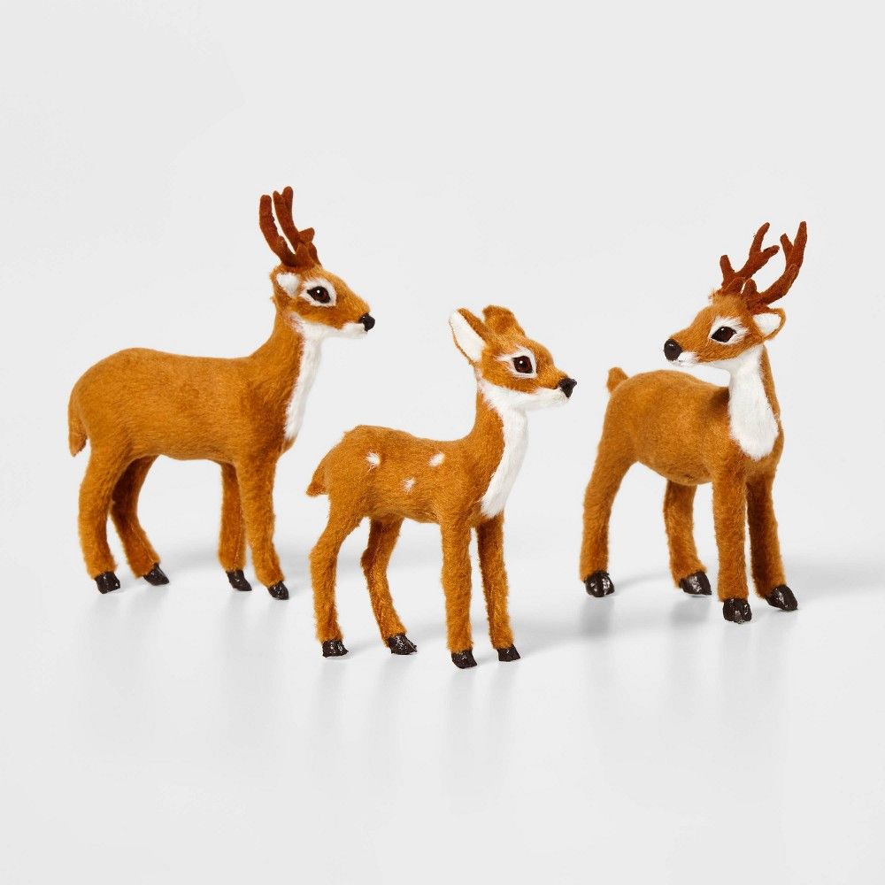 3ct Faux Fur Deer Set Decorative Figurines Brown - Wondershop | Target