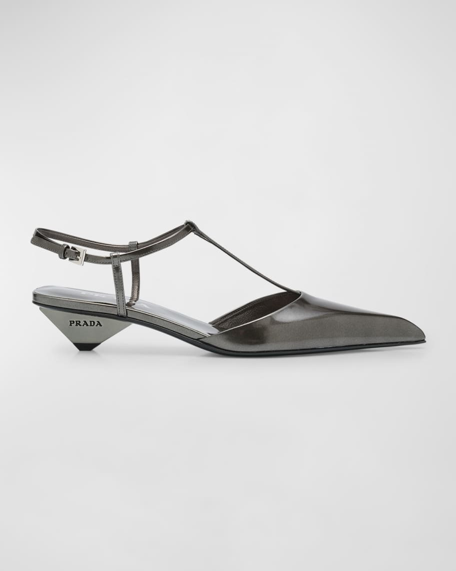 Prada Metallic T-Strap Ballerina Pumps | Neiman Marcus