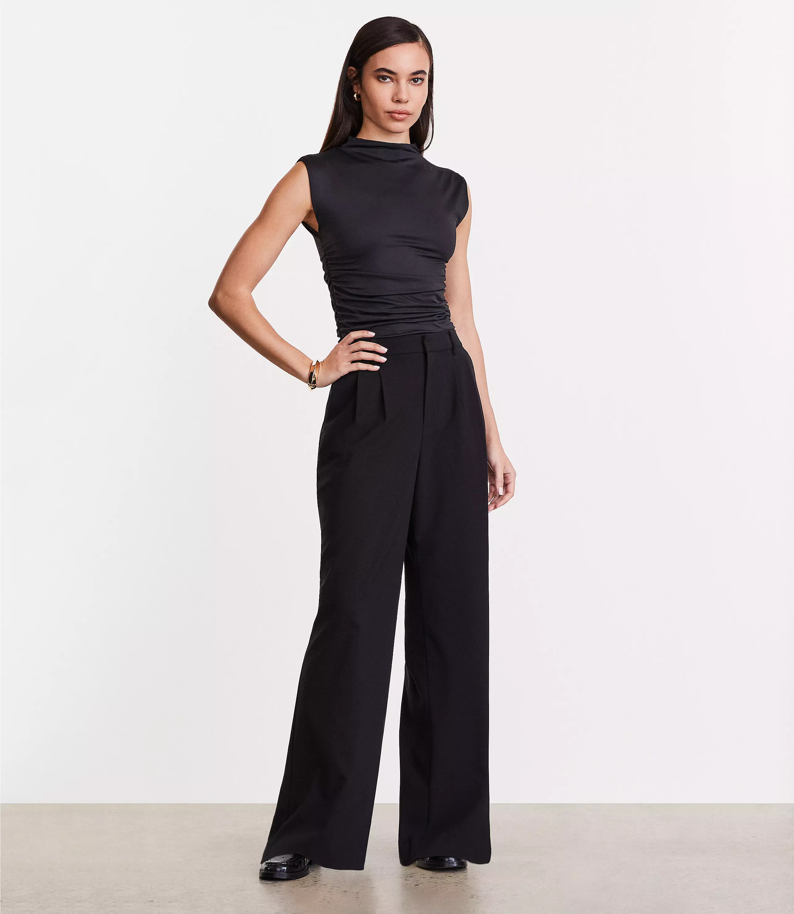 Petite LOFT Versa 360 Knit Ruched Mock Neck Top | LOFT