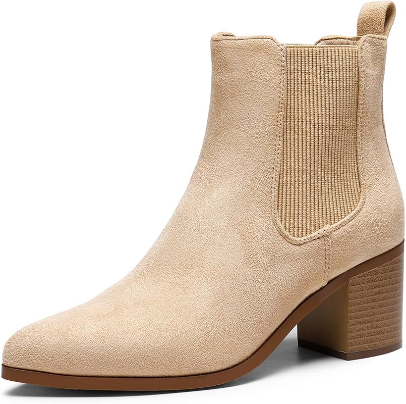 Women's Retro Elastic Chelsea Ankle Boots Fashion Low Chunky Block Heel Pointed Toe Fall Heeled B... | Amazon (US)