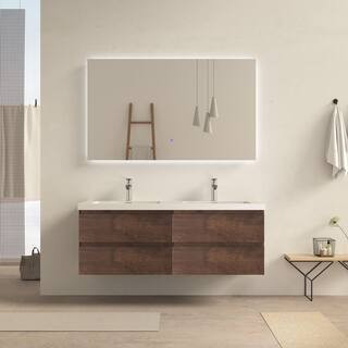 59.00 in. Double Sink Floating Rose Wood Bath Vanity with White Resin Top | The Home Depot