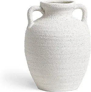 White Ceramic Vase with Handles, 9.5" Large Farmhouse Flower Vase - Rustic Centerpiece for Living... | Amazon (US)