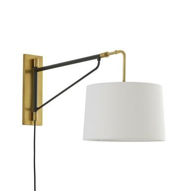 Anthony Wall Sconce With Plug, 1-Light, Bronze, Antique Brass, White Linen Shade, 18"H (49639-730... | Lighting Reimagined