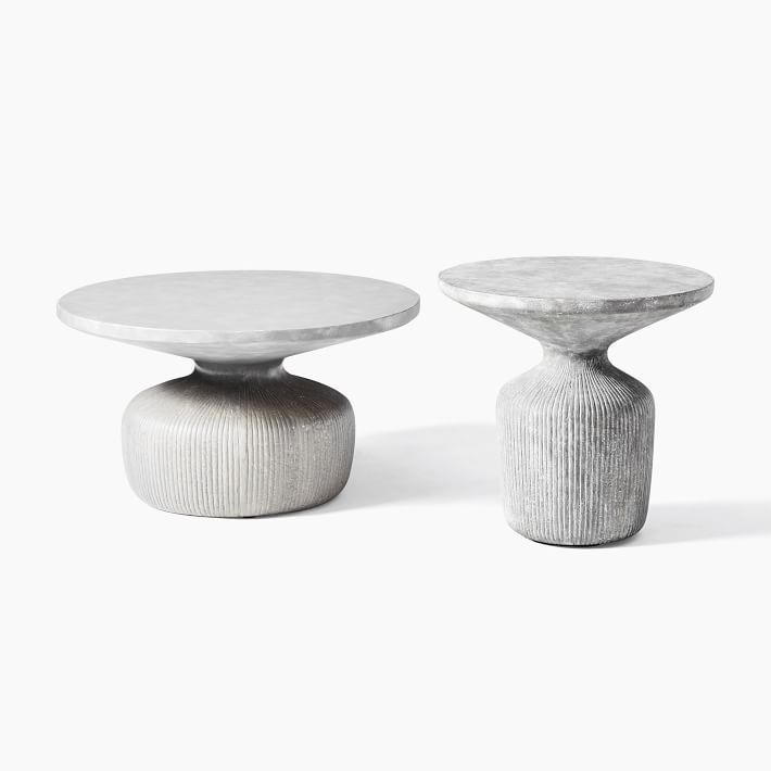 Tambor Concrete Outdoor Drum Coffee Table (30"–44") & Side Table (21") Set | West Elm (US)