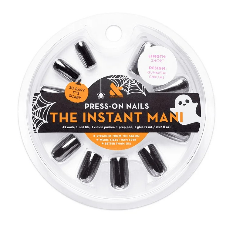 Olive & June Instant Mani Medium Square Press-On Nails, Gunmetal Chrome, 42 Pieces | Walmart (US)