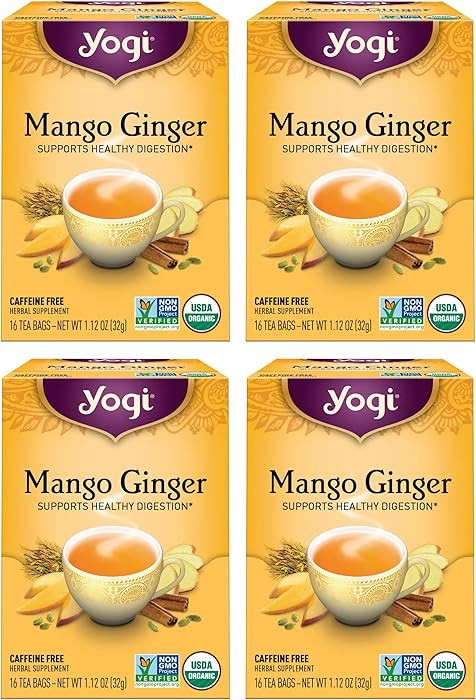 Yogi Tea Mango Ginger - 16 Bags per Pack (4 Packs) - Organic Ginger Root Tea to Support Healthy D... | Amazon (US)