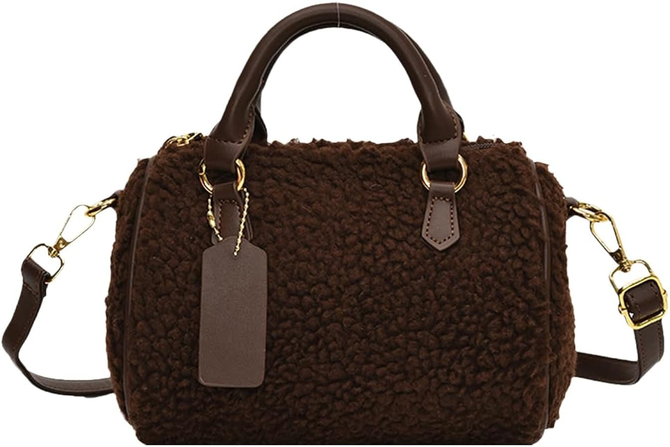 Women PU Leather Shoulder Bag Fluffy Furry Boston Barrel Bag with Zipper Top Handle Bag with Pock... | Amazon (US)