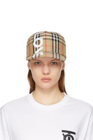 Beige Vintage Check 'Love' Baseball Cap | SSENSE