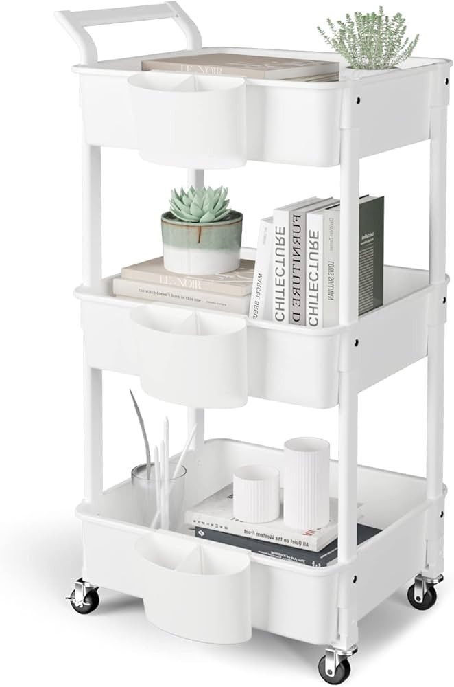3-Tier Utility Rolling Cart,Mobile Utility Cart with Lockable Caster Wheels,Storage Shelves Organ... | Amazon (US)