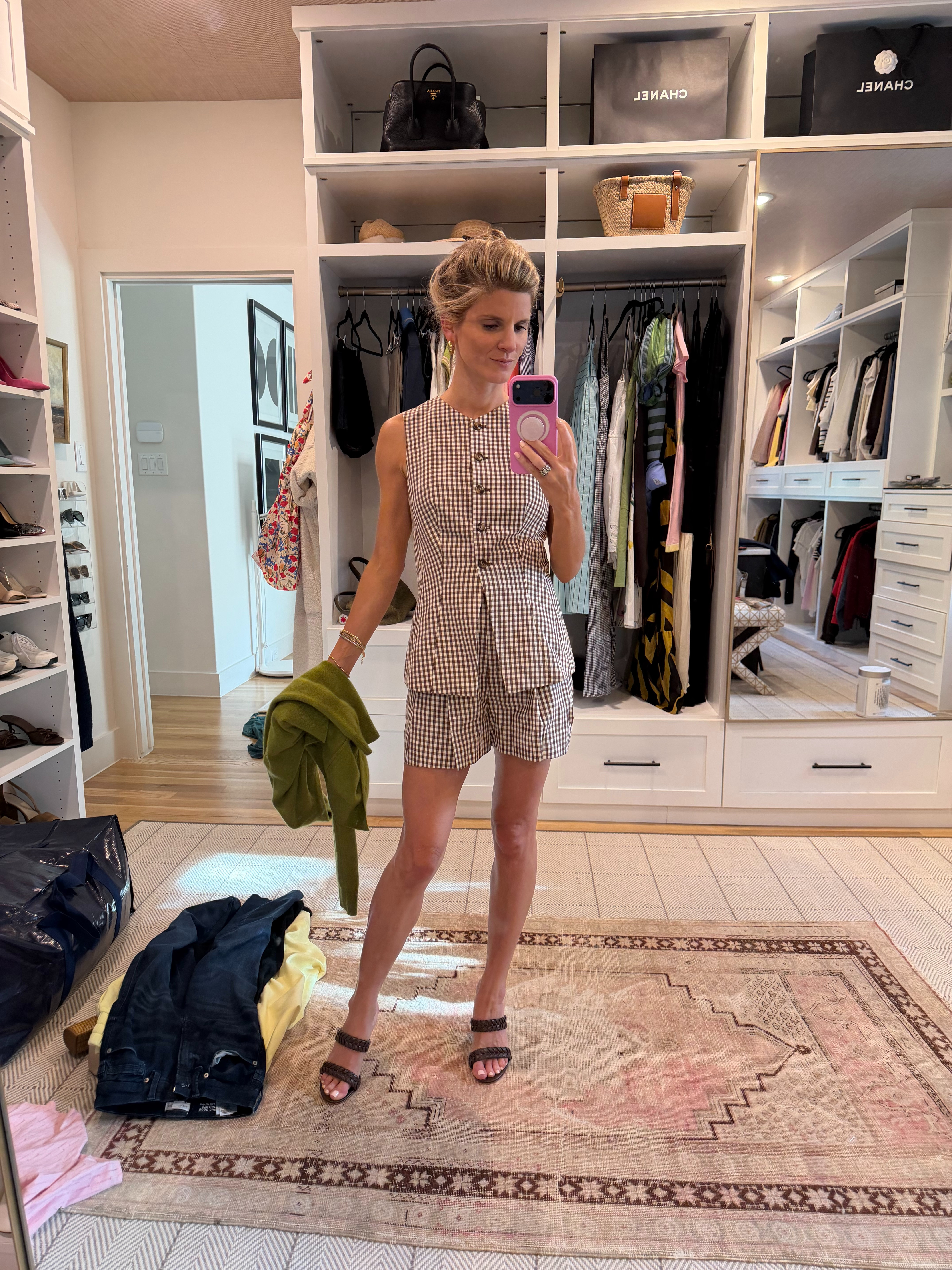 ASTR brown check vest shorts combo 

 