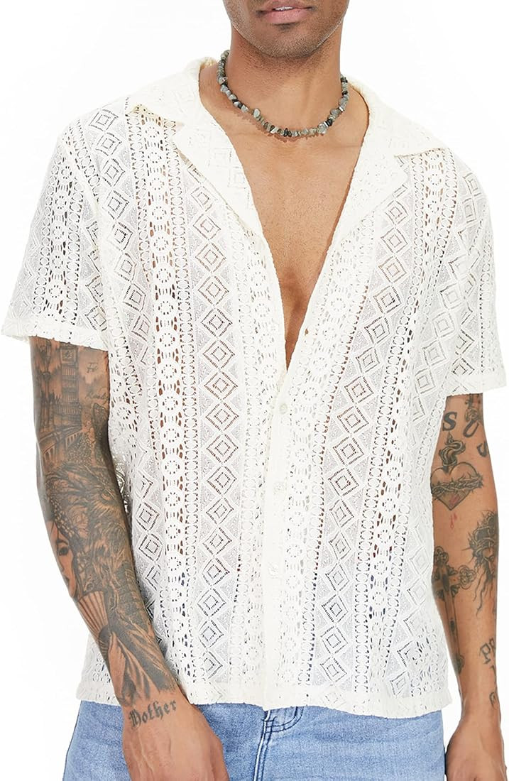 Brand: AstoSeu 4.2  28
AstoSeu Mens Lace Shirt Short Sleeve Floral Sheer Button Down Holiday Hollow  | Amazon (CA)