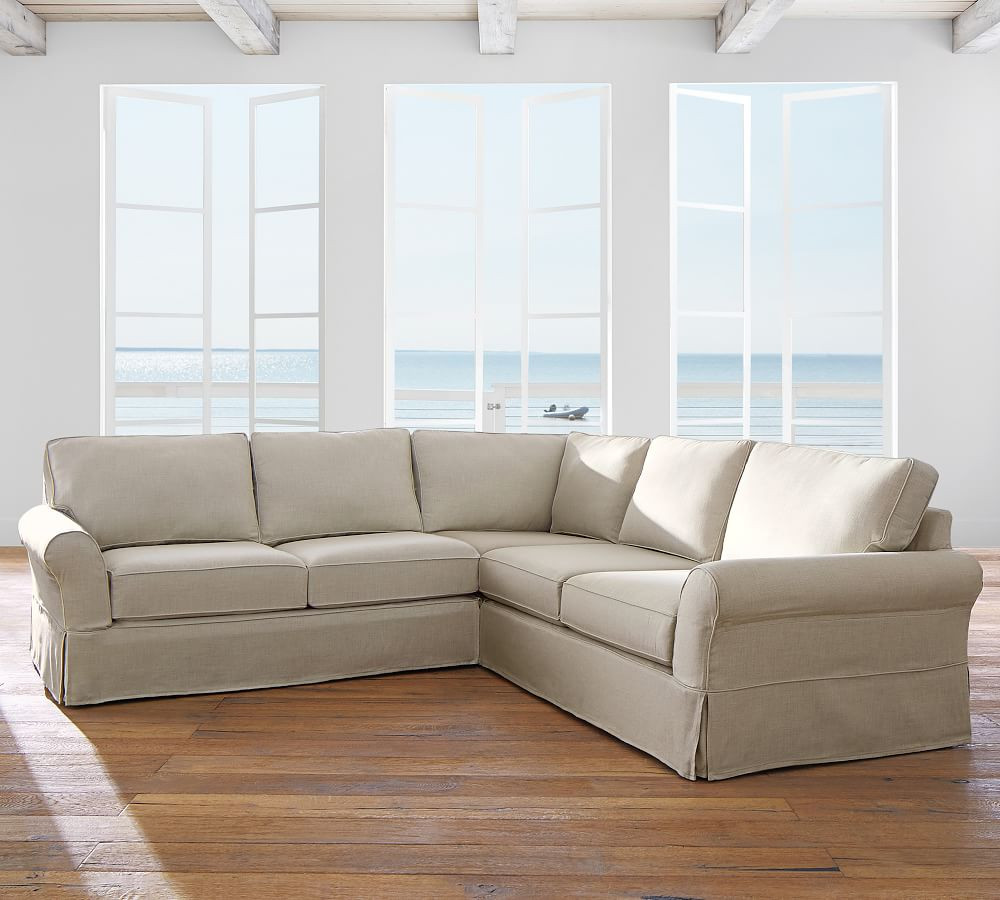 PB Comfort Roll Arm Slipcovered 3-Piece L-Sectional | Pottery Barn (US)