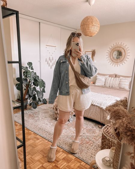 Comfy casual midsize spring outfit - aerie waffle matching set, Amazon denim jacket, Ugg tazz platforms


#LTKSeasonal #LTKstyletip #LTKmidsize