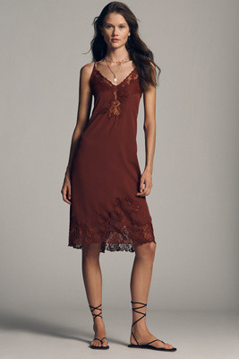 LyreBird Silky Lace Midi Slip Dress | Anthropologie (US)