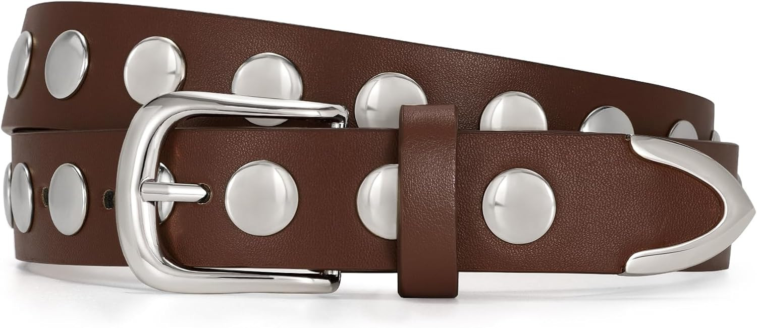 JASGOOD Women Fashion Leather Belt Punk Studded Belt for Jeans Pants Dresses | Amazon (US)
