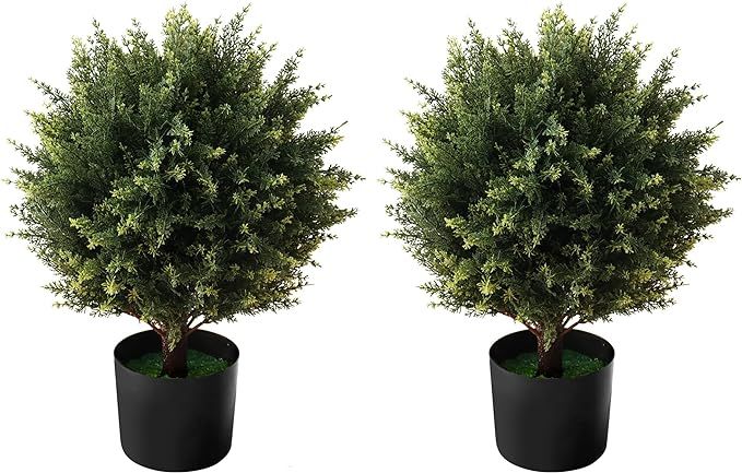 Boxwood Artificial Cedar Topiary Ball Trees – Decorative Fake Greenery in Planter Pots for Fron... | Amazon (US)