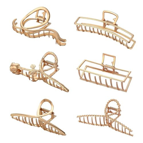 Wekin Large Hair Claw Clips, 6 Pack 4.3" Gold Hair Clips for Women & Girls - Strong Hold Big Metal Clips for Thin & Thick Hair (Golden) | Amazon (US)