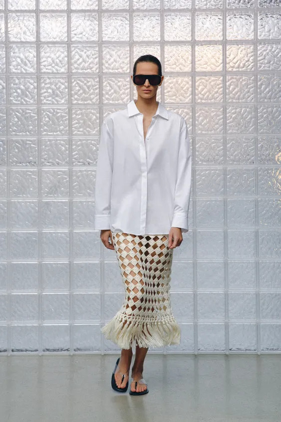 FRINGED CROCHET KNIT SKIRT | Zara UK