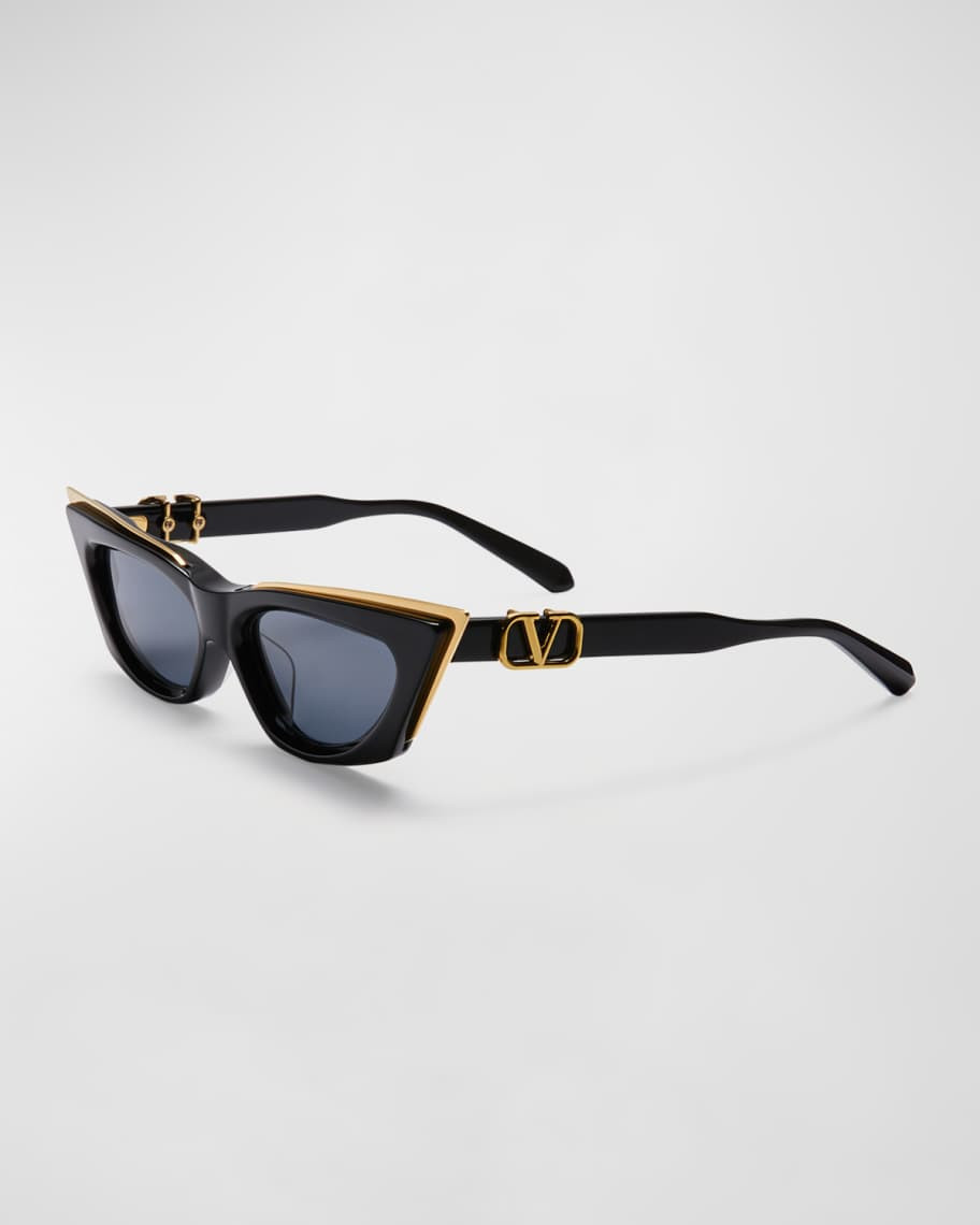 Valentino Garavani V-Goldcut I Cat-Eye Acetate & Titanium Sunglasses | Neiman Marcus
