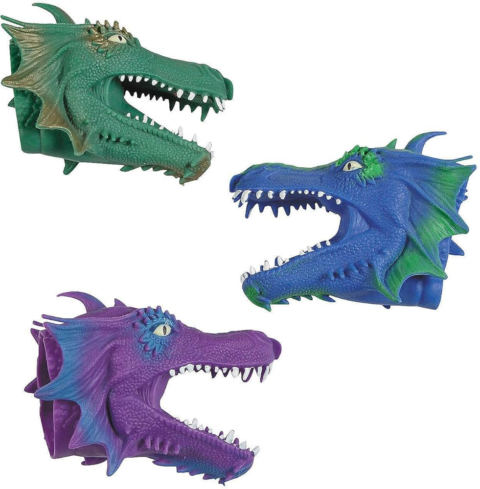 Fun Express 5" x 6 3/4" Green, Blue & Purple Dragon Rubber Hand Puppets - 12 Pc. | Amazon (US)