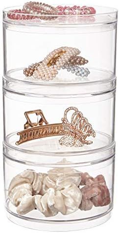 Stackable Clear Plastic Hair Accessory Containers with Lids | set of 3 | Amazon (US)