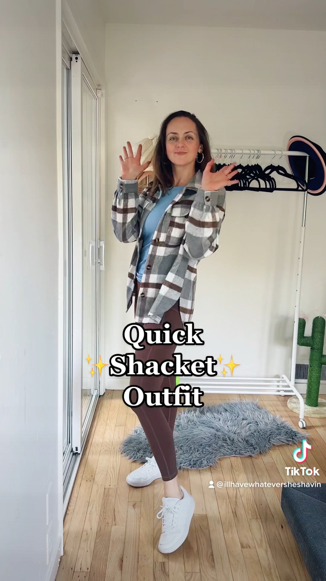 Neutral Shacket Outfit from Amazon - plaid shacket (shirt + jacket), brown leggings with pockets, white sneakers, blue athletic top, silver hoop earrings. Quick and simple mom outfit #LTKFind #LTKshoecrush #casual #momoutfit #casualoutfit #casualstyle #over30 #whitesneakers #silverearrings #amazonfashion #affordablestyle

#LTKunder50 #LTKstyletip #LTKSeasonal
