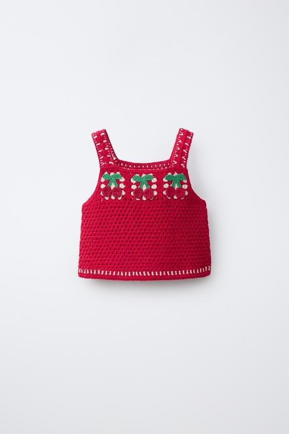 CHERRY CROCHET KNIT TOP | Zara US