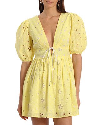 Avec Les Filles Women's Eyelet Puff-Sleeve Mini Dress - Macy's | Macy's