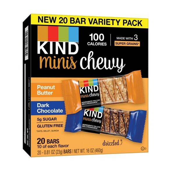 KIND Mini Chewy Peanut Butter + Dark Chocolate - 16.2oz/20ct | Target