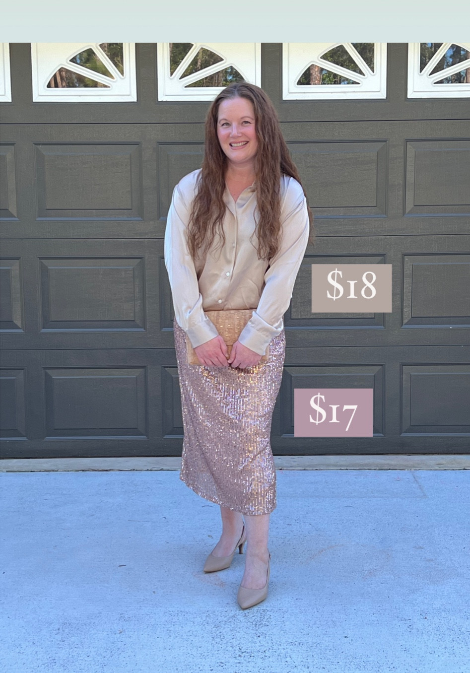 Walmart holiday fashion, Walmart style finds, Time and Tru, Sequin skirt, Satin shirt, cork clutch, kitten heels, Amazon fashion finds, Etsy fashion 

#LTKHoliday #LTKstyletip #LTKmidsize