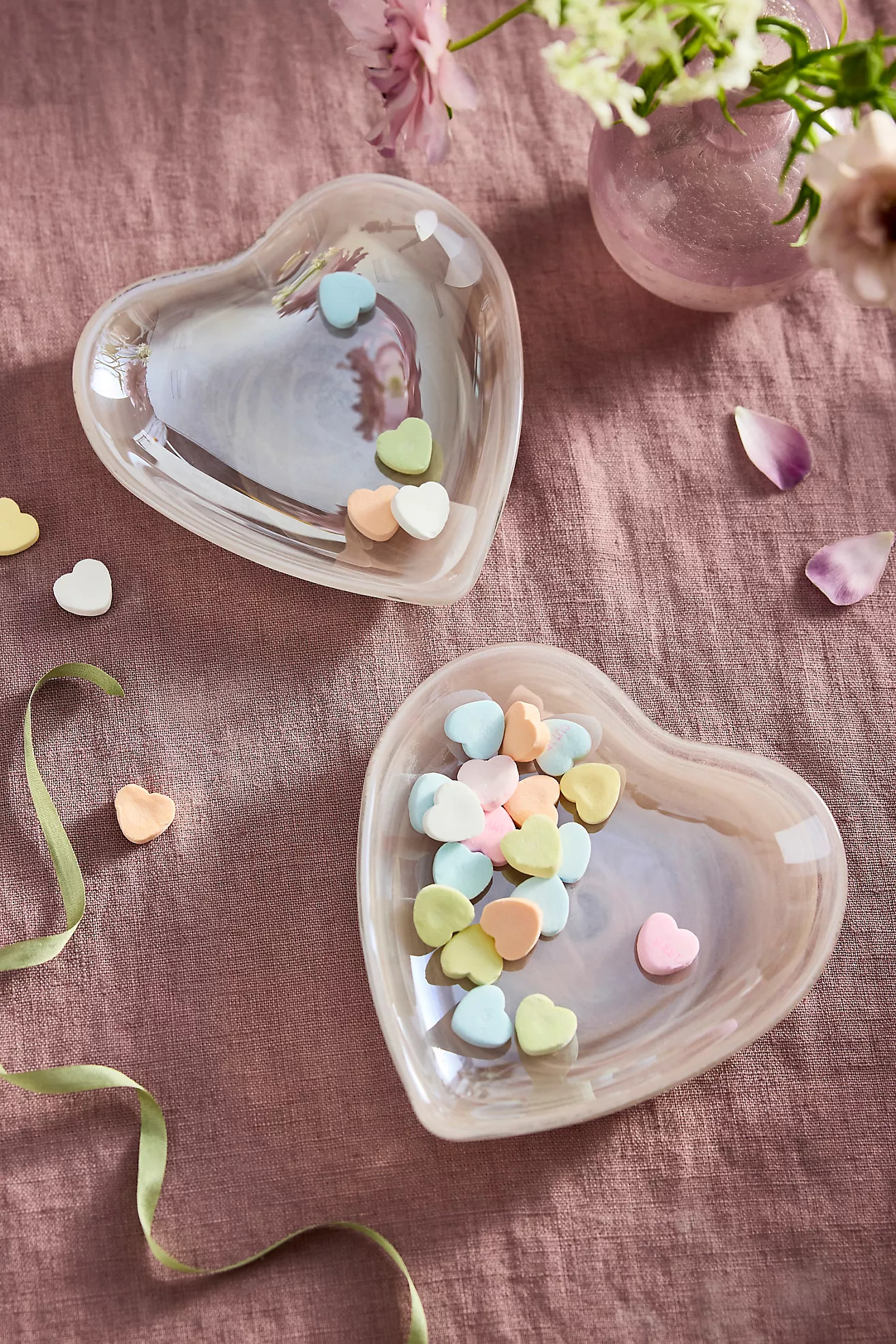 Iridescent Glass Heart Bowls, Set of 2 | Terrain