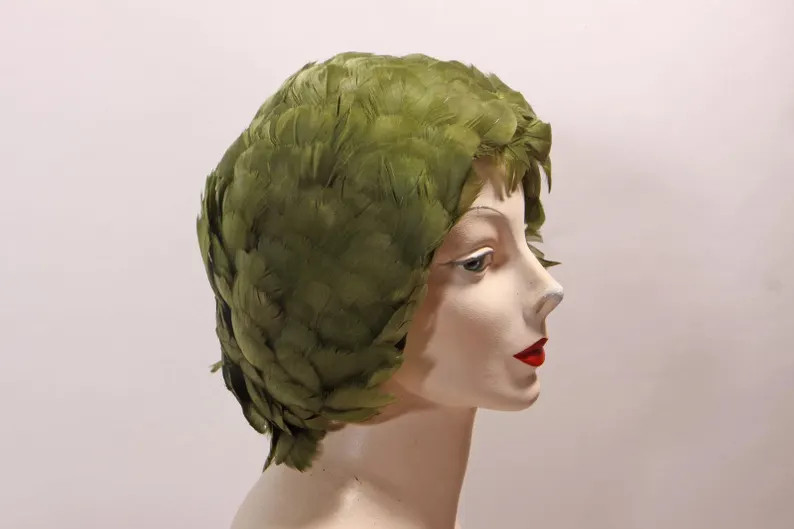 1950s 1960s Green Feather Stretchy Feather Curler Cover Formal Hat | Etsy (Global)