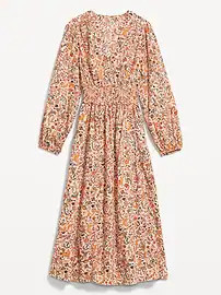 Waist-Defined Puff-Sleeve Floral Smocked Midi Dress for Women | Old Navy (US)