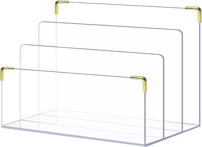 pbf Acrylic File Holder | Clear Acrylic Desk Organizer with Gold Accents | 3-Level Folder Holder,... | Amazon (US)