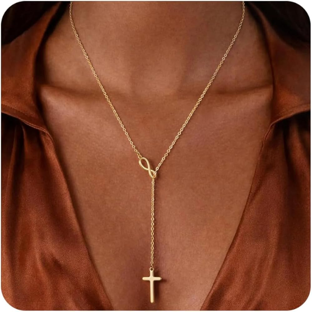 Cross Necklace for Women, Dainty 14K Gold Plated Cross Pendant Simple Long Necklaces for Women, C... | Amazon (US)