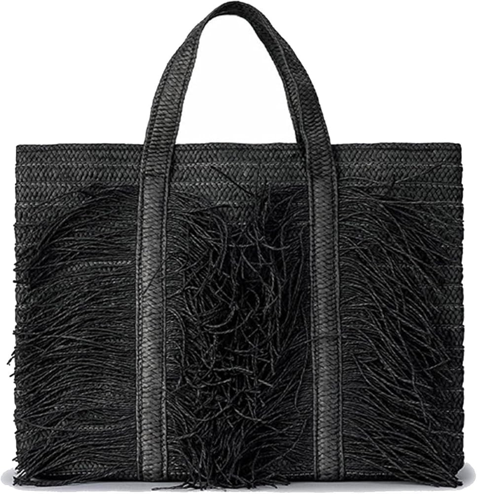 Woven Straw Tote Bag for Women, Fashion Summer Fringe Handbag with Tassel Large Beach Shoulder Ba... | Amazon (US)