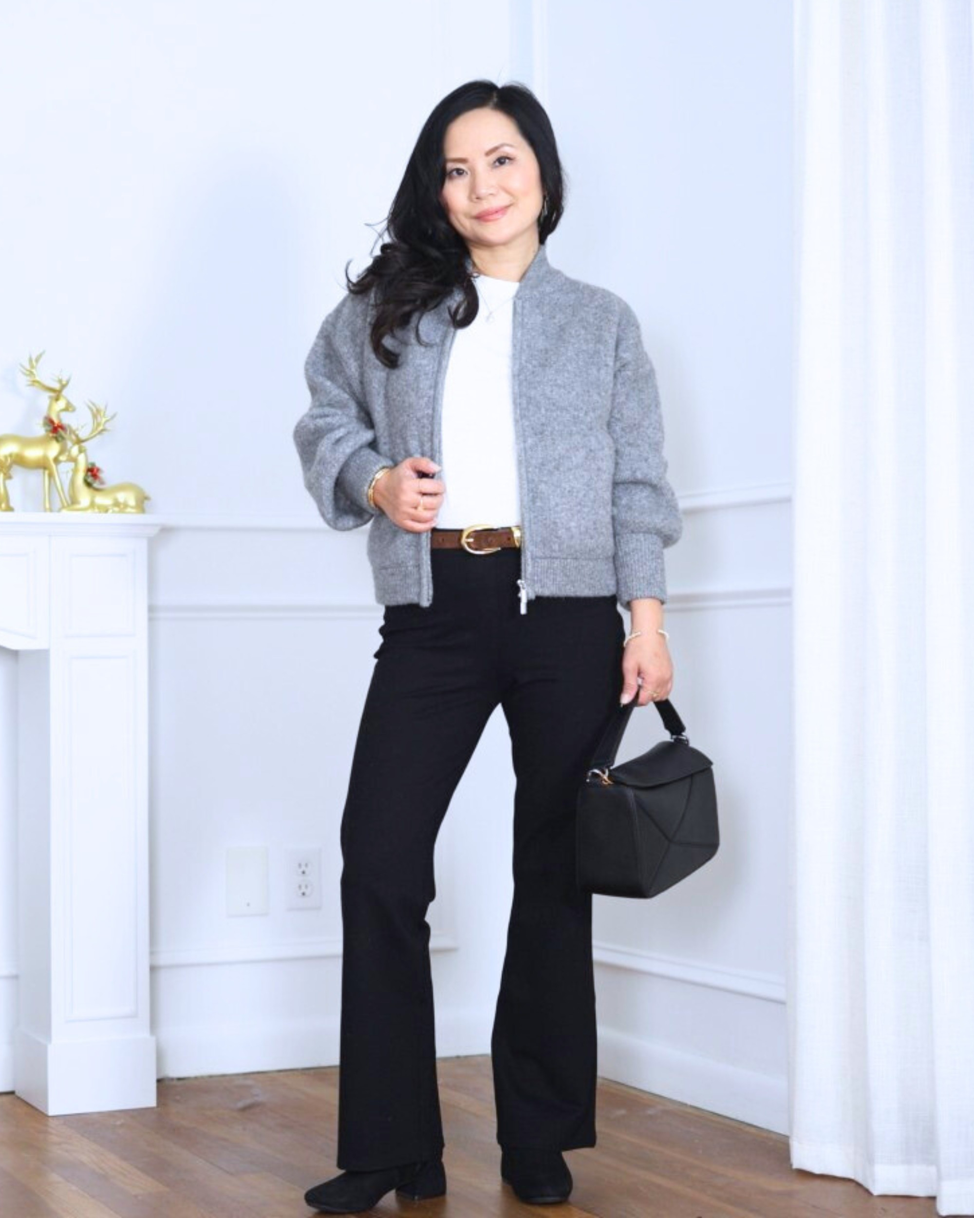 Layered a bomber jacket from Macy’s over a Quince tee, styled with Quince bootcut pants, a matching Quince bag, and classic booties. It’s one of those effortless outfits that feels comfortable, polished, and easy to wear all day. I’m 5’2, wearing size XS.

#LTKootd #LTKOver40 #LTKPetite